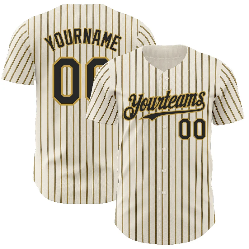 Baseball Jersey for Comfortable Fit and Optimal Performance-Custom Cream (Black Old Gold Pinstripe) Black-Old Gold Authentic Baseball Jersey