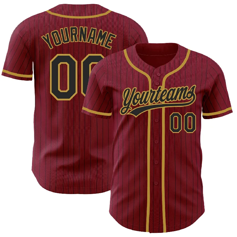 Baseball Jersey for Pro-Level Performance and Style-Custom Crimson Black Pinstripe Old Gold Authentic Baseball Jersey