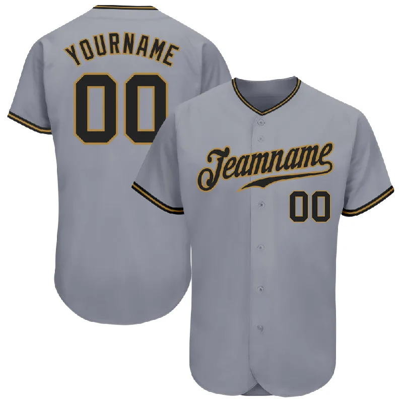 Baseball Jersey with Soft Inner Layer for Comfort-Custom Gray Black-Old Gold Authentic Baseball Jersey