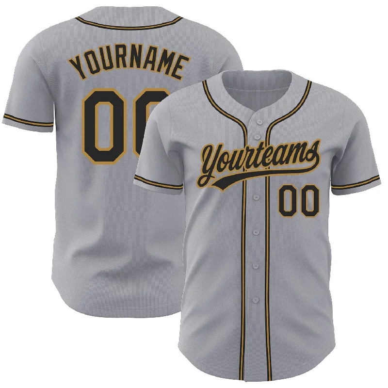 Baseball Jersey for Custom Team Branding-Custom Gray Black-Old Gold Authentic Baseball Jersey