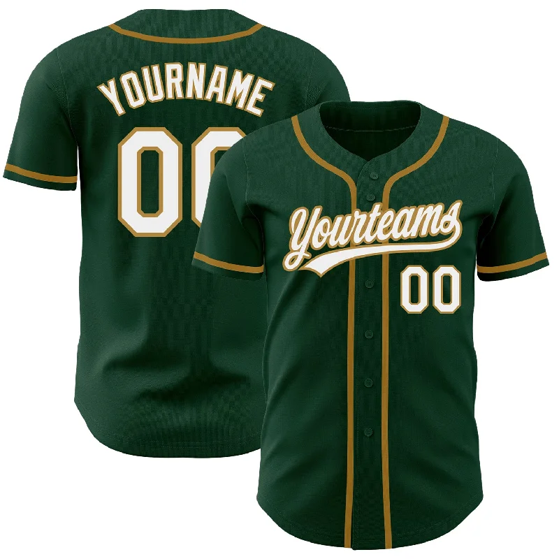 Baseball Jersey with Adjustable Fit for All Sizes-Custom Green White-Old Gold Authentic Baseball Jersey