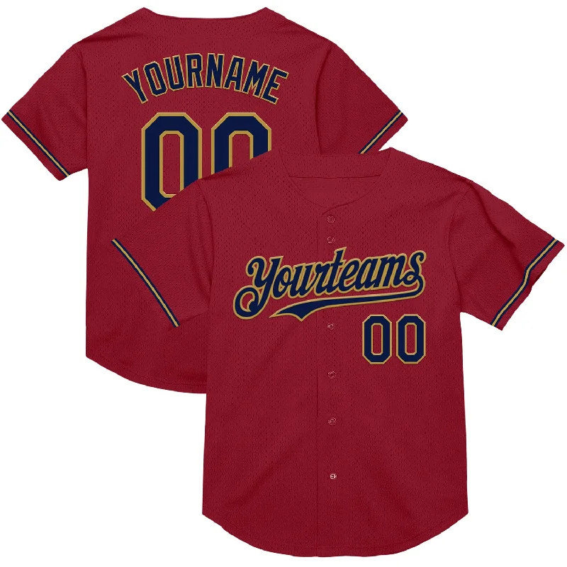 Baseball Jersey for Perfect Fit and Maximum Performance-Custom Maroon Navy-Old Gold Mesh Authentic Throwback Baseball Jersey