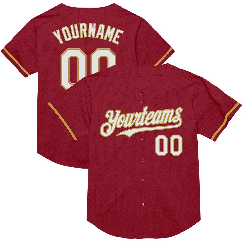 Baseball Jersey for Consistent Comfort During Play-Custom Maroon White-Old Gold Mesh Authentic Throwback Baseball Jersey