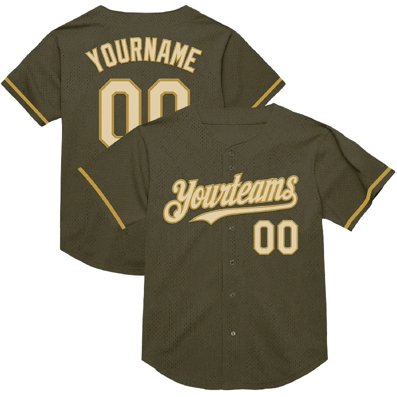 Baseball Jersey for Dynamic Play-Custom Olive Cream-Old Gold Mesh Authentic Throwback Salute To Service Baseball Jersey