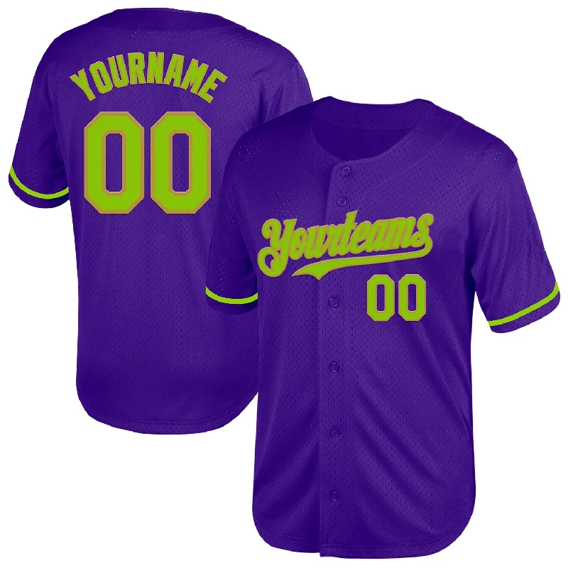 Baseball Jersey for Athletic Fit and Style-Custom Purple Neon Green-Old Gold Mesh Authentic Throwback Baseball Jersey