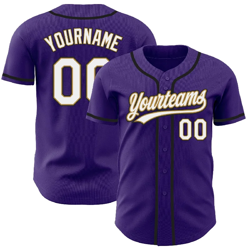 Baseball Jersey for Quick-Drying Comfort and Performance-Custom Purple White Old Gold-Black Authentic Baseball Jersey