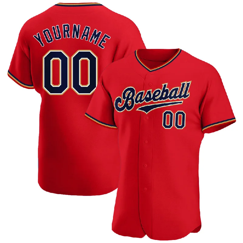 Baseball Jersey for Soft, Comfortable Play-Custom Red Navy-Old Gold Authentic Baseball Jersey