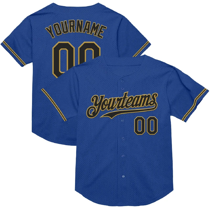 Baseball Jersey for Ultimate Performance in Any Game-Custom Royal Black-Old Gold Mesh Authentic Throwback Baseball Jersey