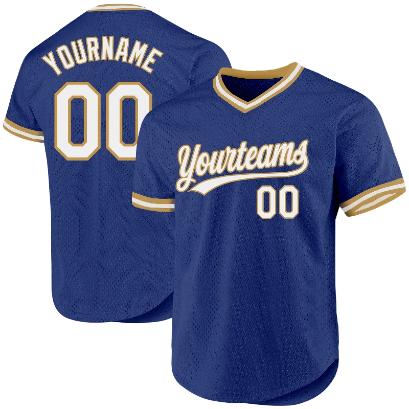 Baseball Jersey for High-Endurance Players-Custom Royal White-Old Gold Authentic Throwback Baseball Jersey