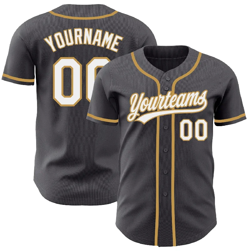 Baseball Jersey with Stretch for Better Fit and Movement-Custom Steel Gray White-Old Gold Authentic Baseball Jersey