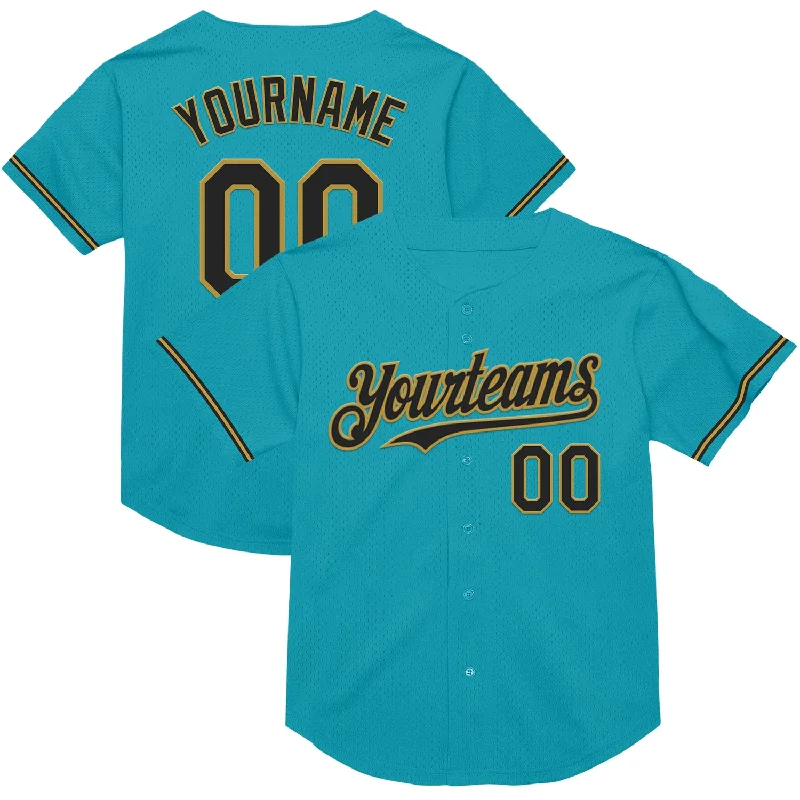 Baseball Jersey for Comfortable Fit and Look-Custom Teal Black-Old Gold Mesh Authentic Throwback Baseball Jersey