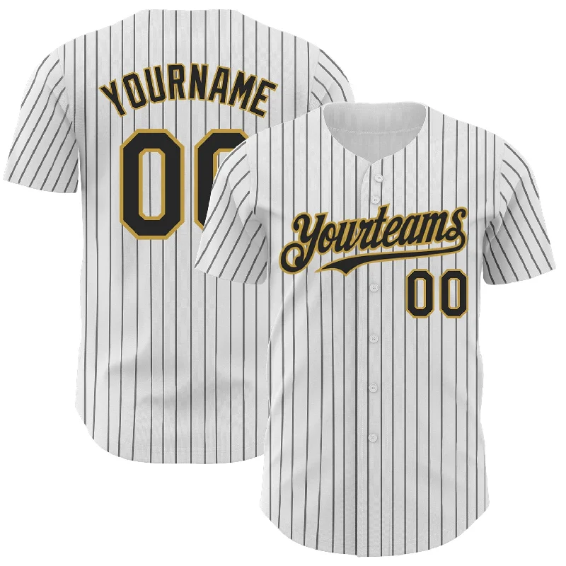 Baseball Jersey for Optimal Agility and Comfort-Custom White Black Pinstripe Old Gold Authentic Baseball Jersey