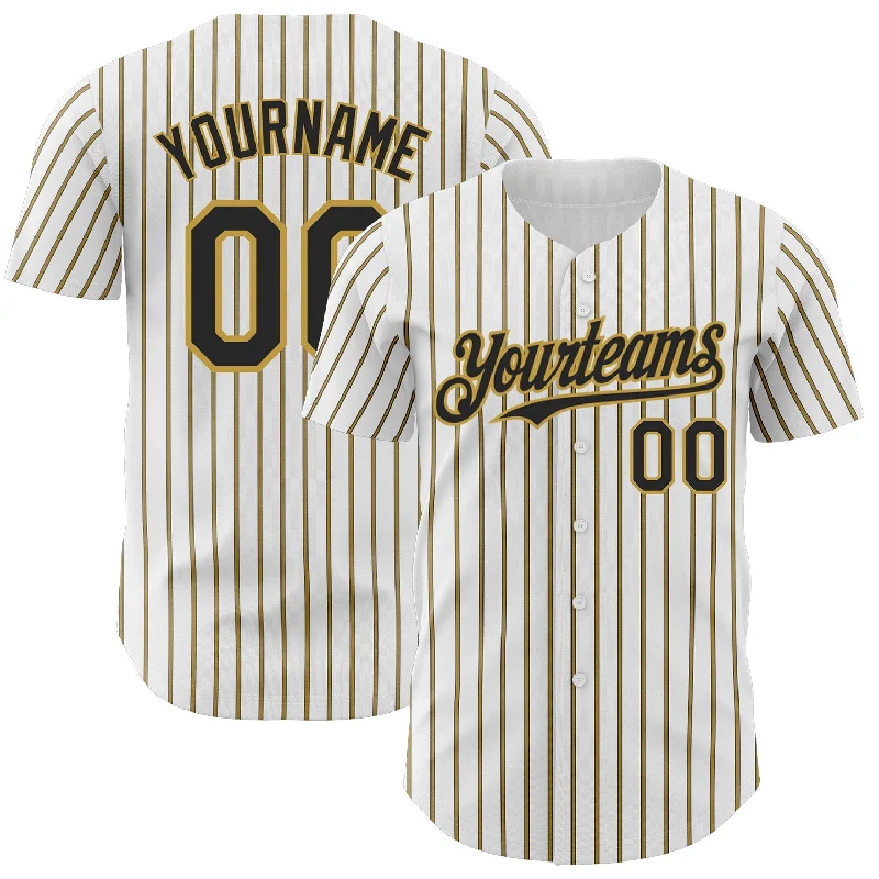 Baseball Jersey for Maximum Breathability and Comfort-Custom White (Black Old Gold Pinstripe) Black-Old Gold Authentic Baseball Jersey