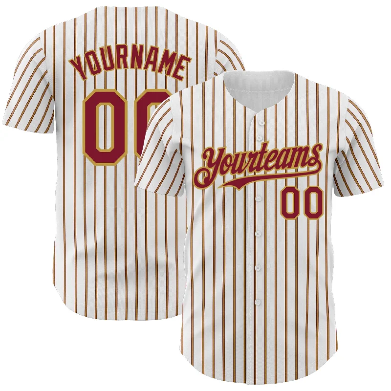 Baseball Jersey with Moisture-Wicking Technology-Custom White (Crimson Old Gold Pinstripe) Crimson-Gold Authentic Baseball Jersey