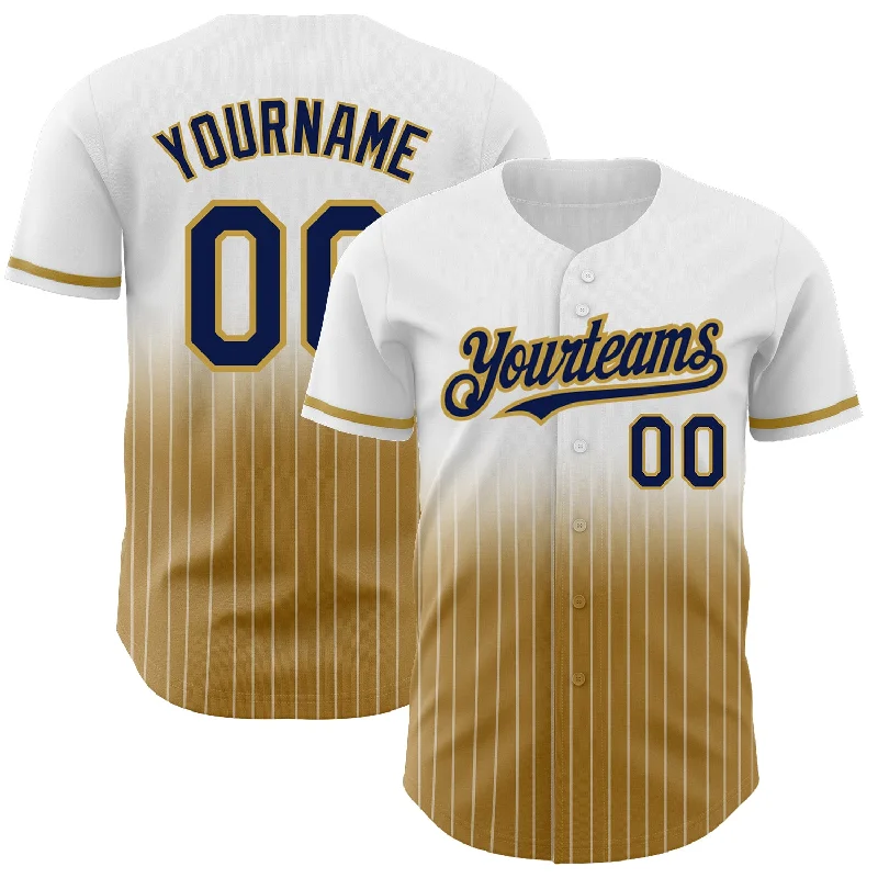 Baseball Jersey with Moisture Control for Comfort-Custom White Pinstripe Navy-Old Gold Authentic Fade Fashion Baseball Jersey