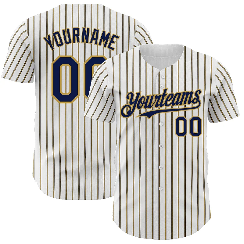 Baseball Jersey for Maximum Durability in Play-Custom White (Navy Old Gold Pinstripe) Navy-Old Gold Authentic Baseball Jersey