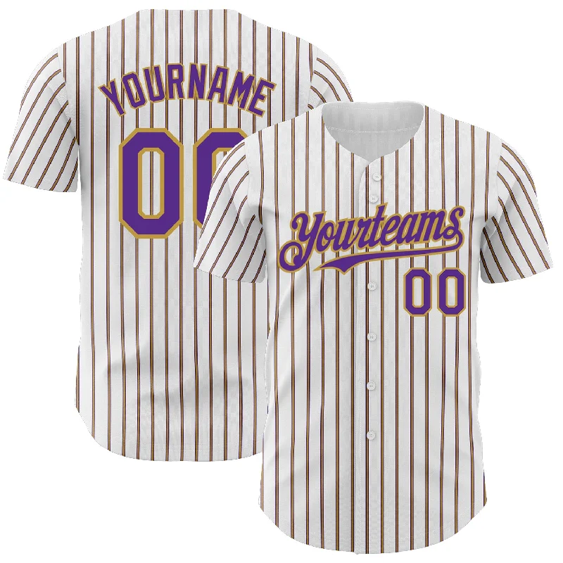 Baseball Jersey for High-Endurance Players-Custom White (Purple Old Gold Pinstripe) Purple-Old Gold Authentic Baseball Jersey