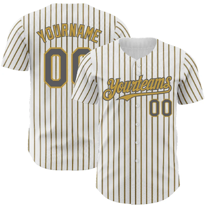 Baseball Jersey for Dynamic Play-Custom White (Steel Gray Old Gold Pinstripe) Steel Gray-Old Gold Authentic Baseball Jersey