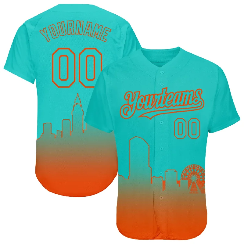 Baseball Jersey for Comfortable and Flexible Movement-Custom Aqua Orange 3D Miami City Edition Fade Fashion Authentic Baseball Jersey