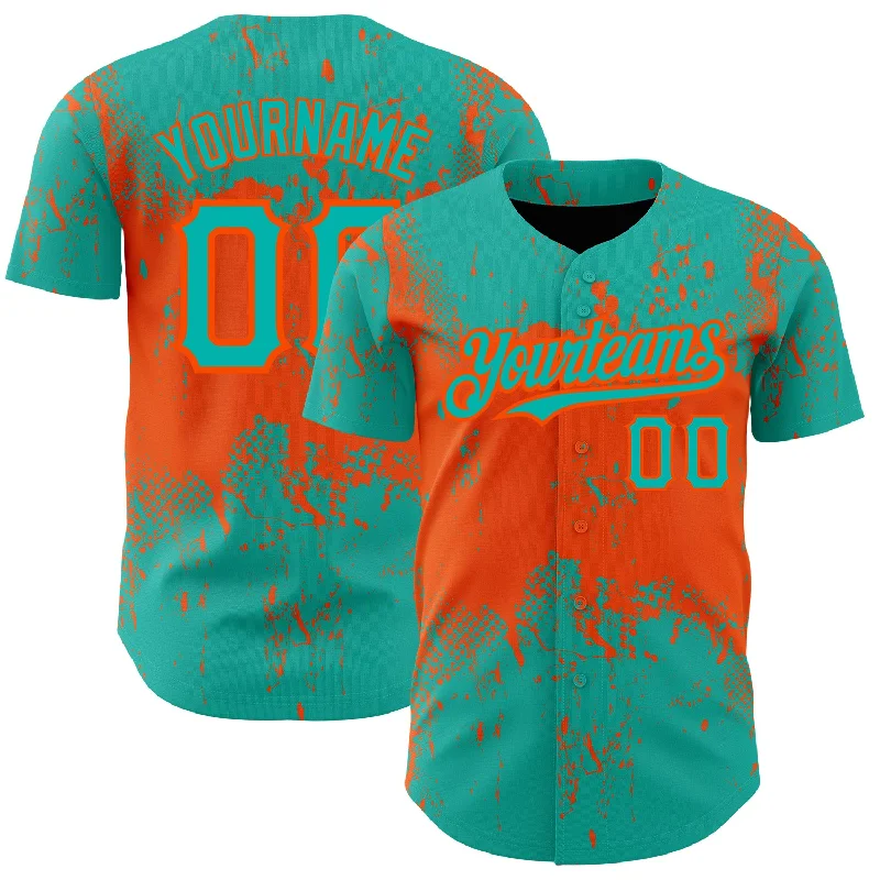 Baseball Jersey for Maximum Range of Motion and Comfort-Custom Aqua Orange 3D Pattern Design Abstract Splatter Grunge Art Authentic Baseball Jersey