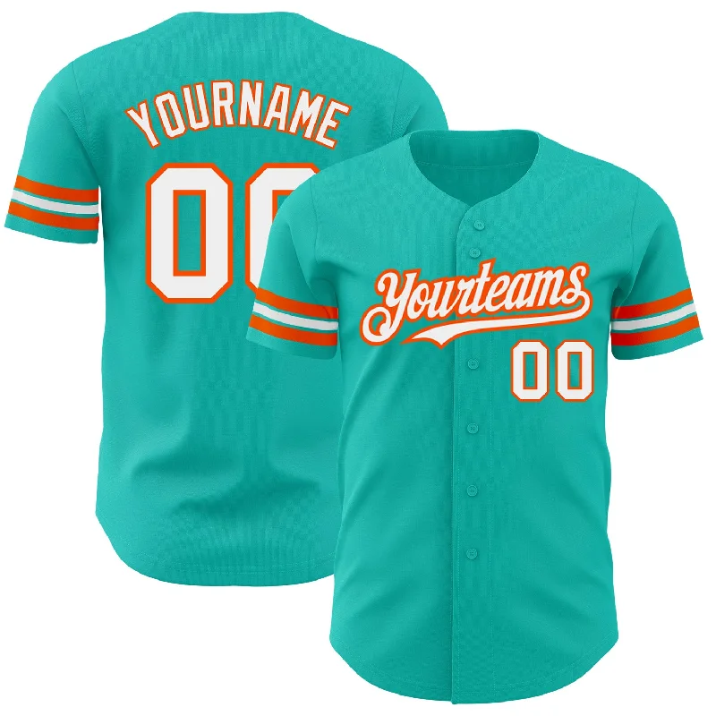 Baseball Jersey for Professional-Grade Quality-Custom Aqua White-Orange Authentic Baseball Jersey