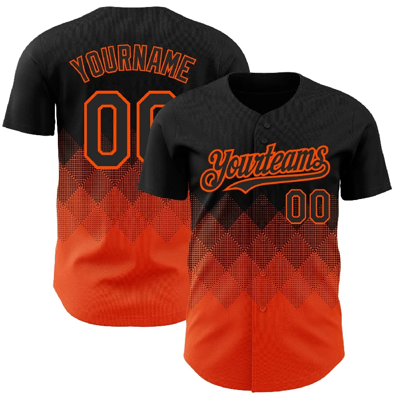 Baseball Jersey for Cooling Effect During High-Intensity Play-Custom Black Orange 3D Pattern Design Gradient Square Shapes Authentic Baseball Jersey