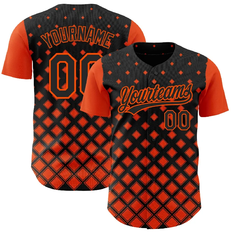 Baseball Jersey for Reliable Performance in All Games-Custom Black Orange 3D Pattern Design Geometric Shapes Authentic Baseball Jersey