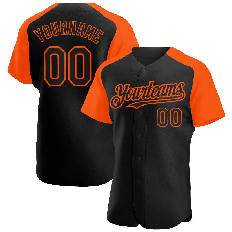 Baseball Jersey for Lightweight and Breathable Play-Custom Black Orange Authentic Raglan Sleeves Baseball Jersey