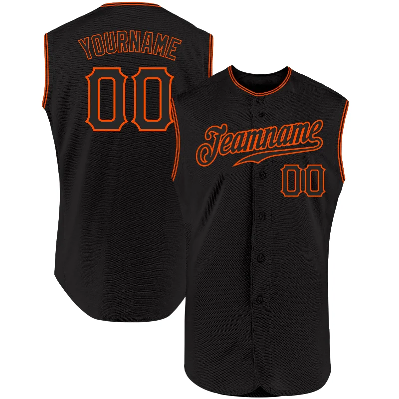 Baseball Jersey with Stretchable Fabric for Comfort-Custom Black Black-Orange Authentic Sleeveless Baseball Jersey