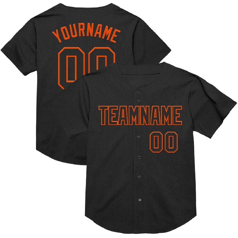 Baseball Jersey for Maximum Comfort During Long Games-Custom Black Orange Mesh Authentic Throwback Baseball Jersey