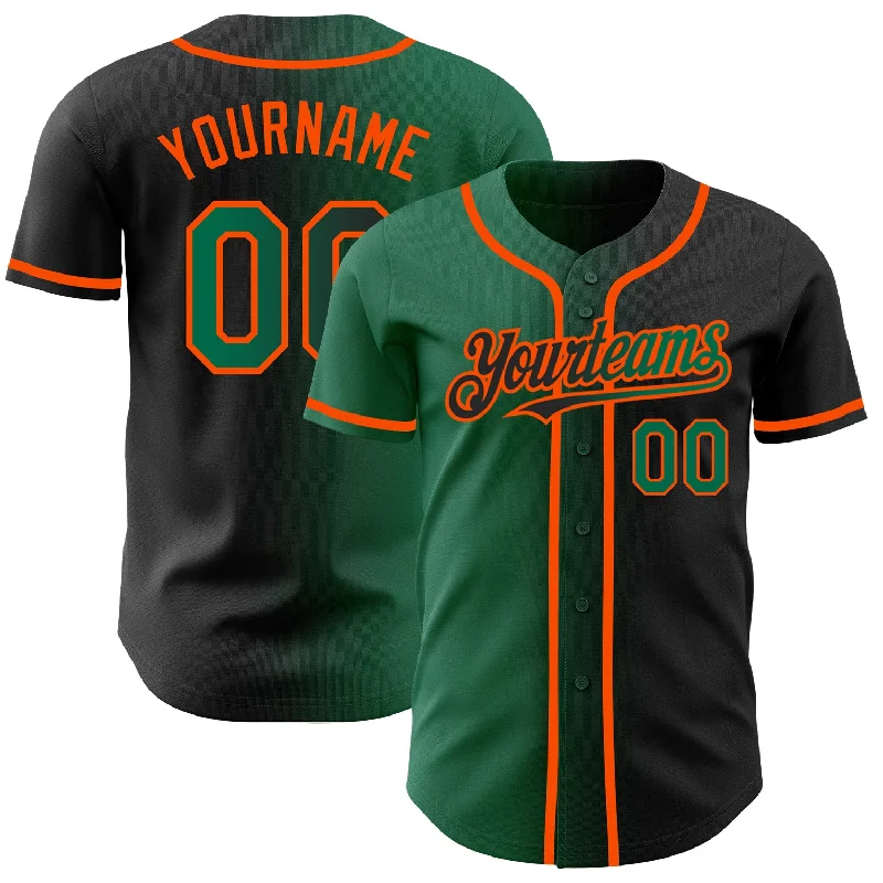 Baseball Jersey for Professional-Grade Quality-Custom Black Kelly Green-Orange Authentic Gradient Fashion Baseball Jersey