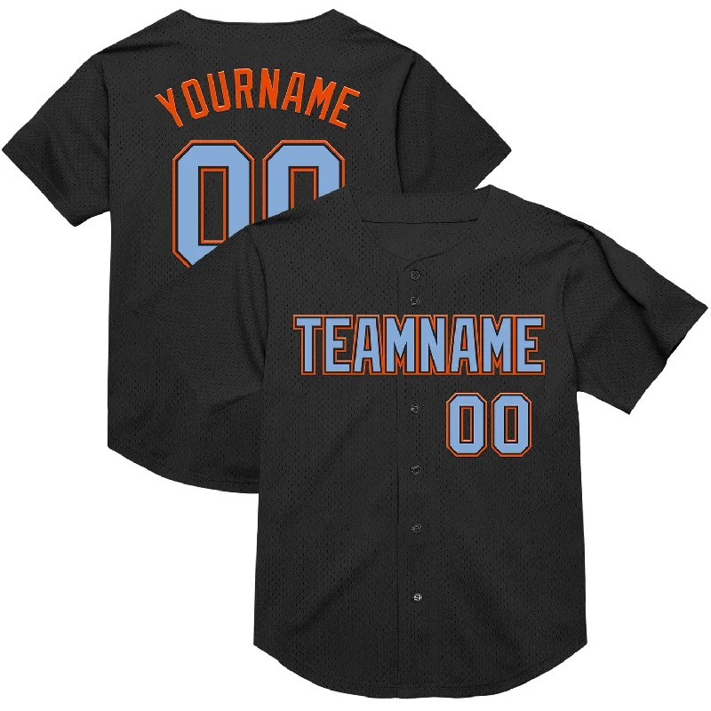 Baseball Jersey for Maximum Comfort in Hot Weather-Custom Black Light Blue-Orange Mesh Authentic Throwback Baseball Jersey