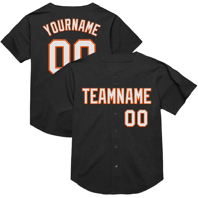 Baseball Jersey for Performance and Durability in Tough Conditions-Custom Black White-Orange Mesh Authentic Throwback Baseball Jersey