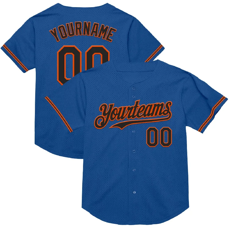 Baseball Jersey for Full Comfort and Durability-Custom Blue Black-Orange Mesh Authentic Throwback Baseball Jersey