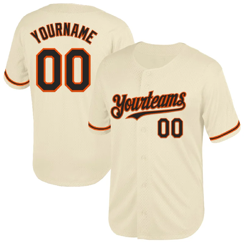 Baseball Jersey with Soft Fabric for Optimal Comfort-Custom Cream Black-Orange Mesh Authentic Throwback Baseball Jersey