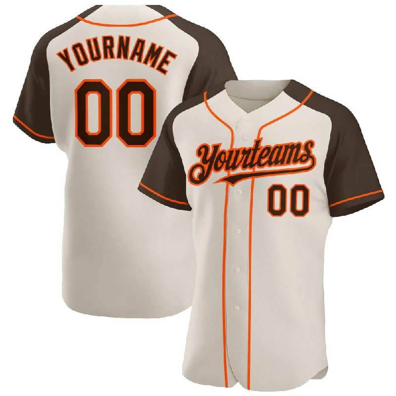 Baseball Jersey with Extra Durability for Rigorous Play-Custom Cream Brown-Orange Authentic Raglan Sleeves Baseball Jersey