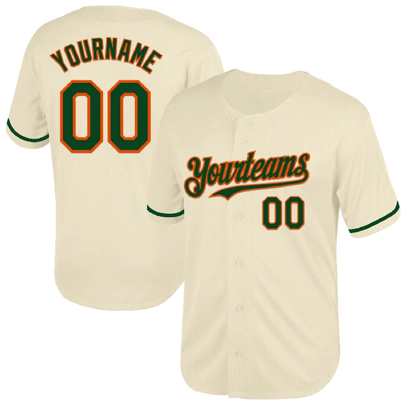 Baseball Jersey for Maximum Comfort in Hot Weather-Custom Cream Green-Orange Mesh Authentic Throwback Baseball Jersey