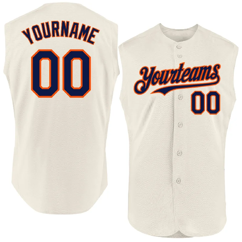 Baseball Jersey for Professional Match Play-Custom Cream Navy-Orange Authentic Sleeveless Baseball Jersey