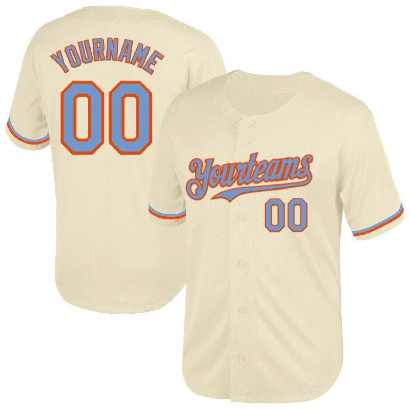 Baseball Jersey with Lightweight, Soft Fabric for Comfort-Custom Cream Powder Blue-Orange Mesh Authentic Throwback Baseball Jersey