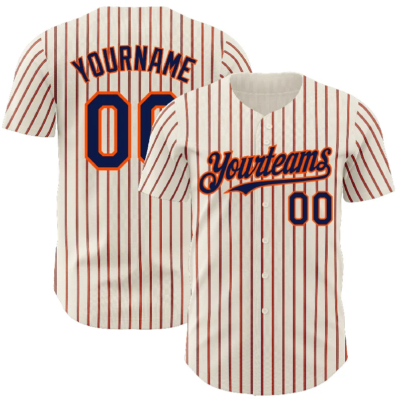 Baseball Jersey for Reliable Performance in All Games-Custom Cream (Navy Orange Pinstripe) Navy-Orange Authentic Baseball Jersey