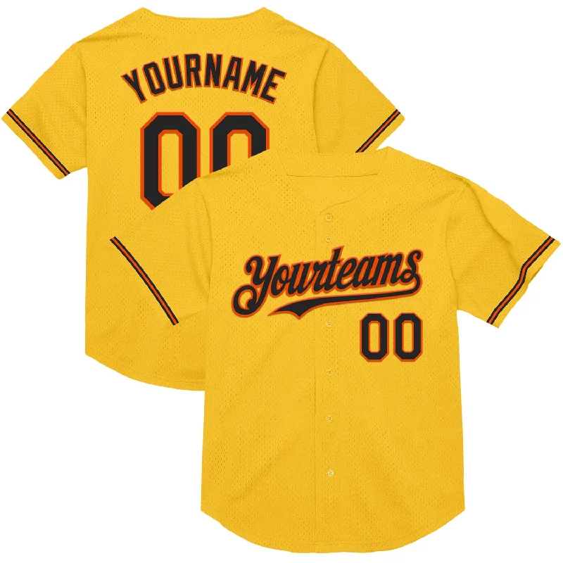 Baseball Jersey with Performance Features for Play-Custom Gold Black-Orange Mesh Authentic Throwback Baseball Jersey