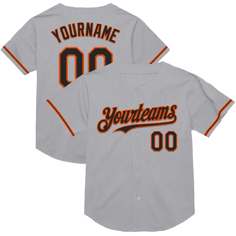 Baseball Jersey for Performance and Durability in Tough Conditions-Custom Gray Black-Orange Mesh Authentic Throwback Baseball Jersey