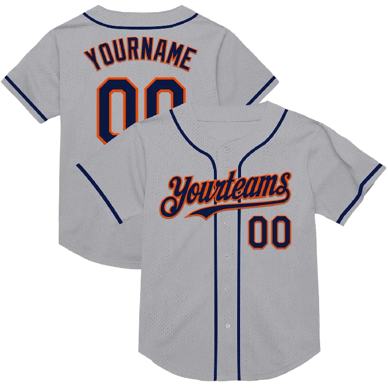 Baseball Jersey for High-Endurance Players-Custom Gray Navy-Orange Mesh Authentic Throwback Baseball Jersey