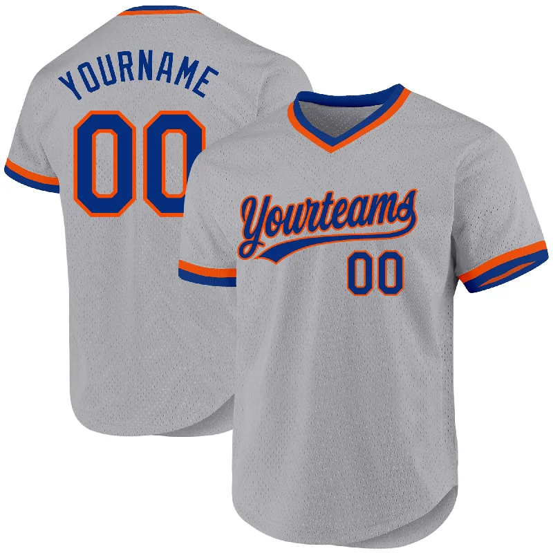 Baseball Jersey for Custom Team Designs-Custom Gray Royal-Orange Authentic Throwback Baseball Jersey