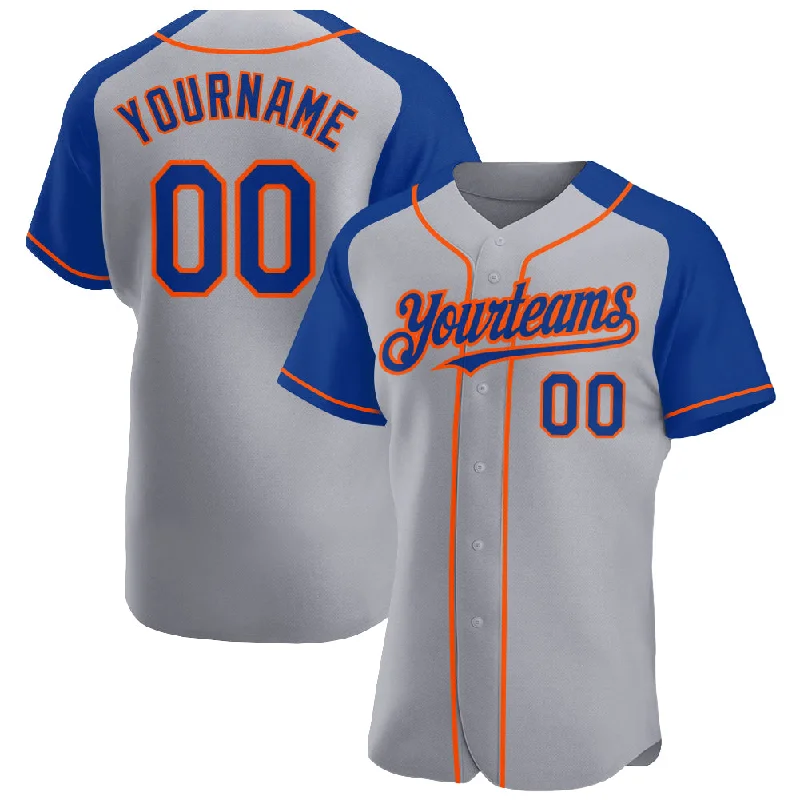 Baseball Jersey with Stylish Design for Professional Look-Custom Gray Royal-Orange Authentic Raglan Sleeves Baseball Jersey