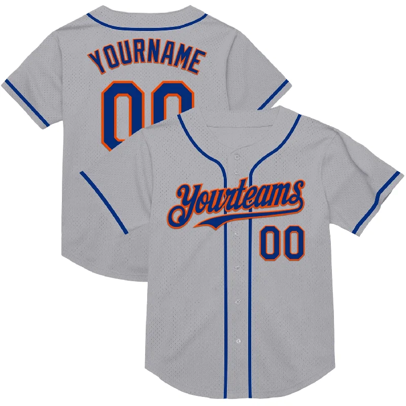 Baseball Jersey with Anti-Odor Technology-Custom Gray Royal-Orange Mesh Authentic Throwback Baseball Jersey