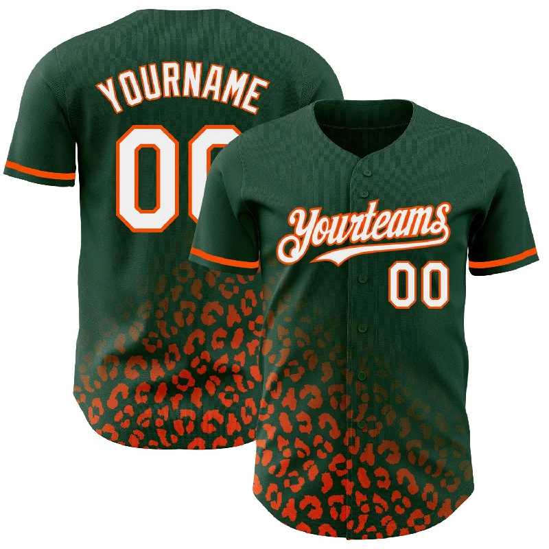 Baseball Jersey for Comfortable Design and Excellent Mobility-Custom Green White-Orange 3D Pattern Design Leopard Print Fade Fashion Authentic Baseball Jersey