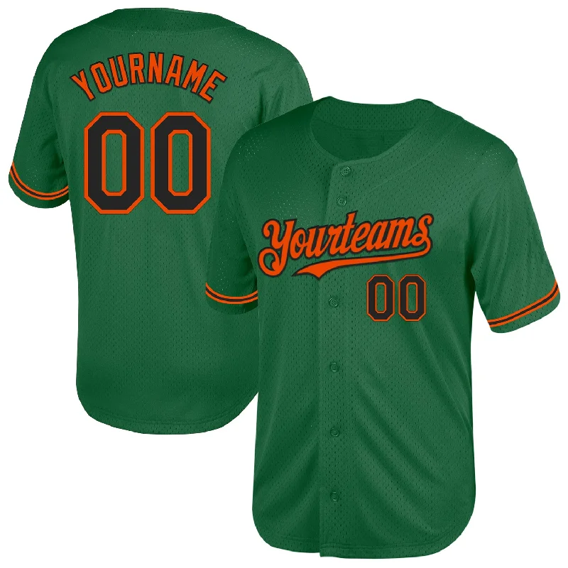 Baseball Jersey for Ideal Fit and Comfort-Custom Kelly Green Black-Orange Mesh Authentic Throwback Baseball Jersey