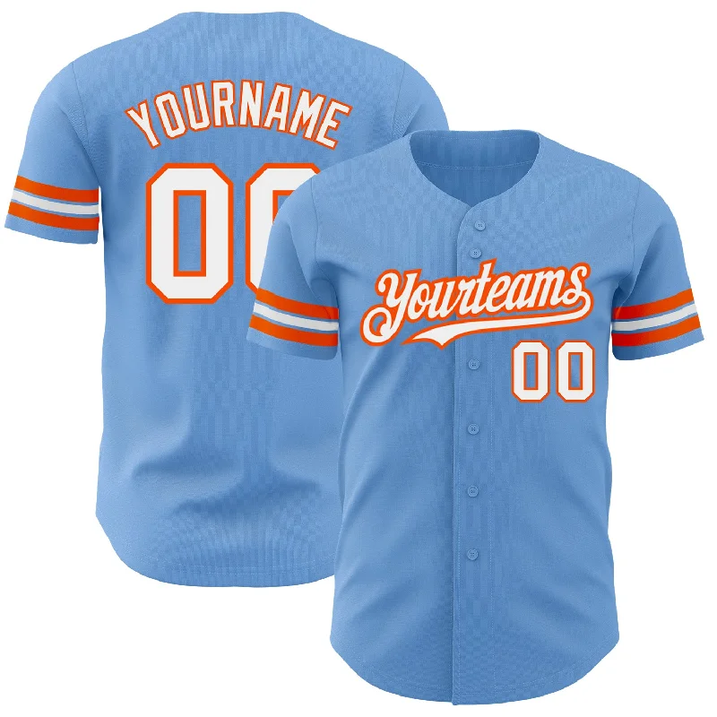 Baseball Jersey for Comfortable Fit and Look-Custom Light Blue White-Orange Authentic Baseball Jersey