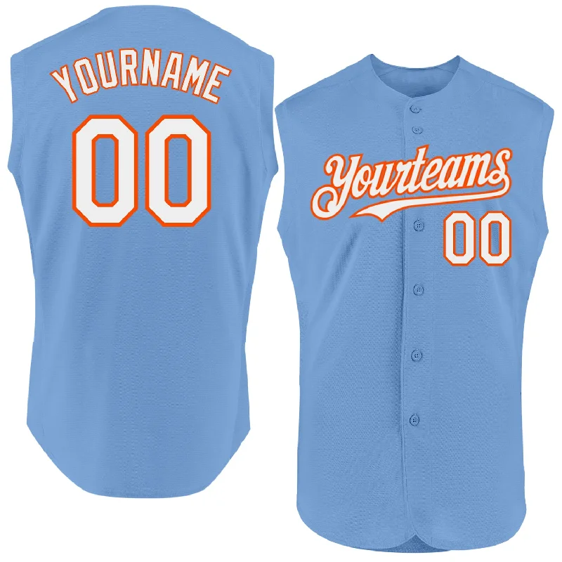 Baseball Jersey for Easy Mobility and Comfort-Custom Light Blue White-Orange Authentic Sleeveless Baseball Jersey